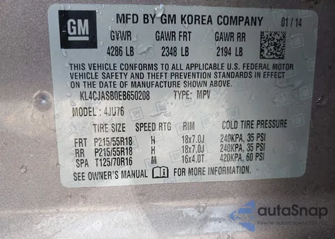 2014 Buick Encore z USA, uszkodzony, nr VIN KL4CJASB0EB650208